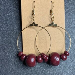 Elegant Gold and Burgundy Hoop Earrings